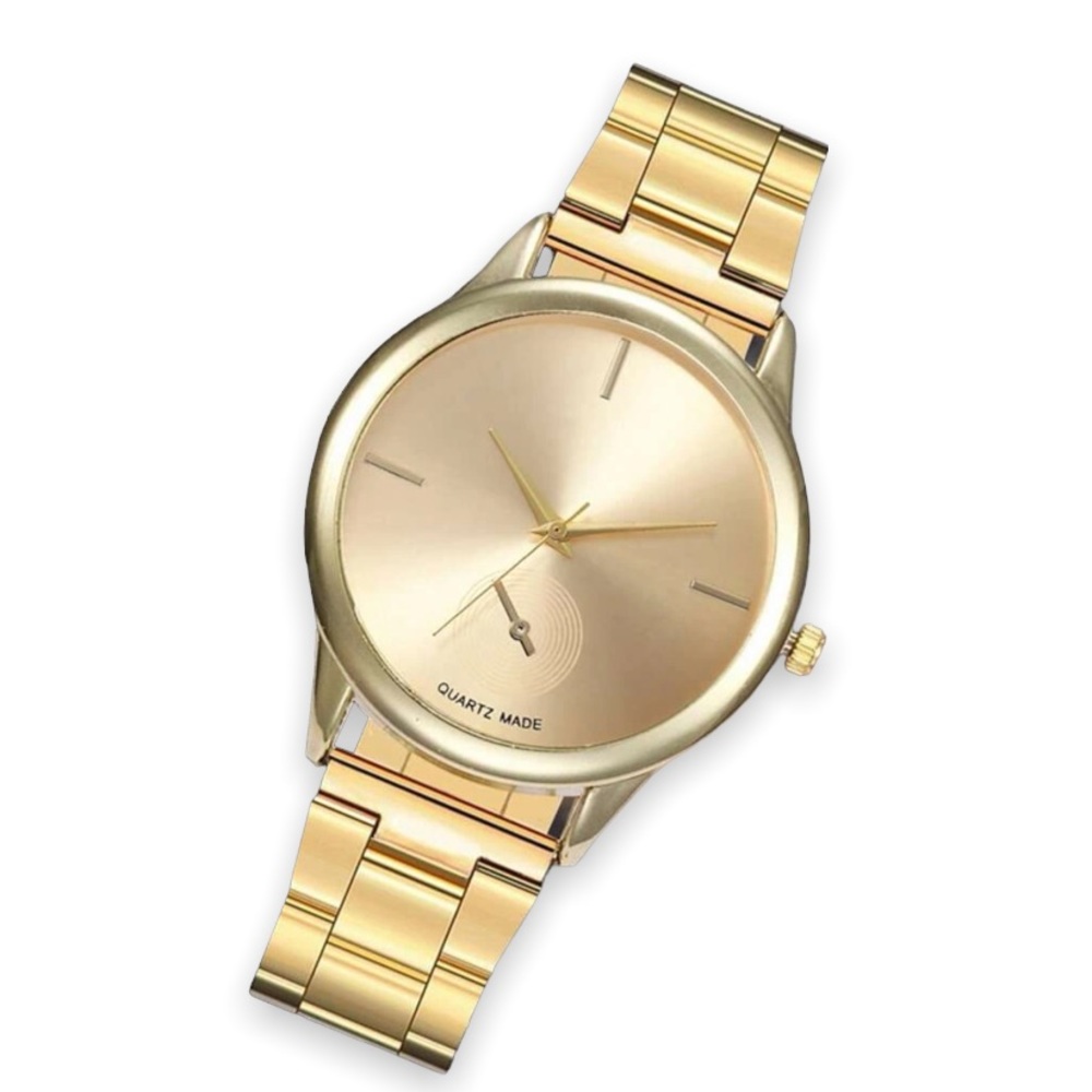 New Luxury Gold Unisex Minimalist Round Pointer Quartz Made Chain Link Watch - Picture 16 of 16